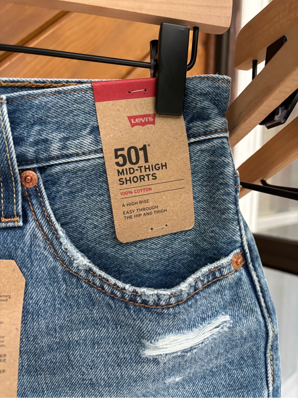 Levi's Light Blue Distressed 501 Mid-Thigh Denim Shorts - Picture 2 of 10